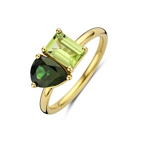 ring toi-et-moi peridot en groen toermalijn